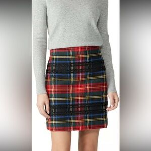 J. Crew Tartan Plaid Wool Blend Tweed Mini Skirt with Black Glitter Accemts